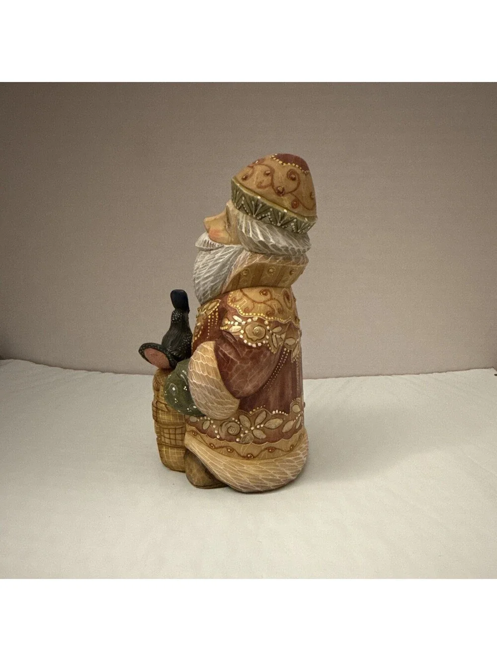 G. DeBrekht Bird Keeper Santa Figurine, Gift Giver Series, Ltd Ed 2003 Wood